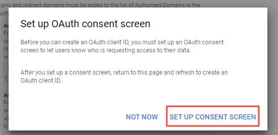 Setting up the consent screen