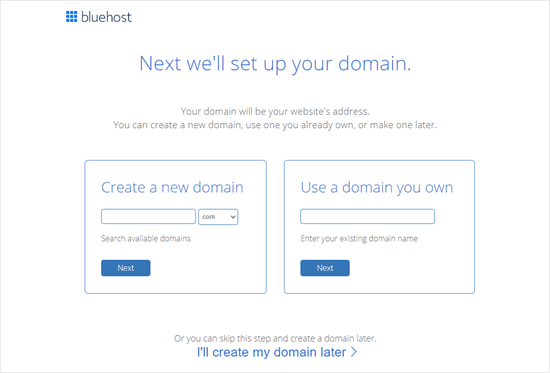 Create a domain name for your website