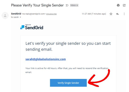Verify the single sender's email address