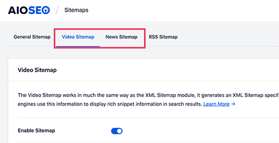 Generating video and news sitemaps in All in One SEO