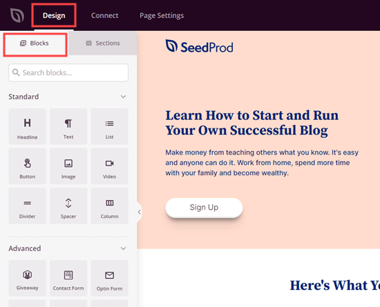 Adding blocks in SeedProd