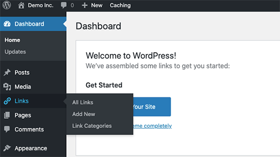 Link manager enabled in WordPress