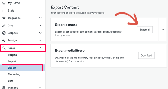 Exporting content from WordPress.com