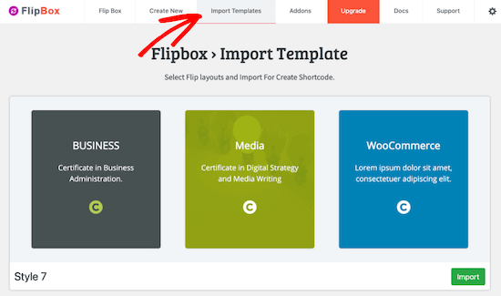 Импорт шаблона flipbox