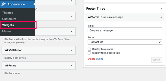 Add form widget to footer area