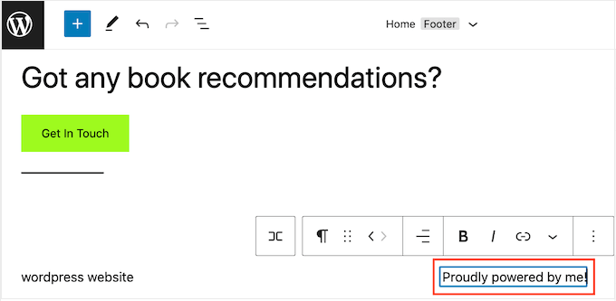 Altering the' Powered by' links utilizing the WordPress full-site editor (FSE)