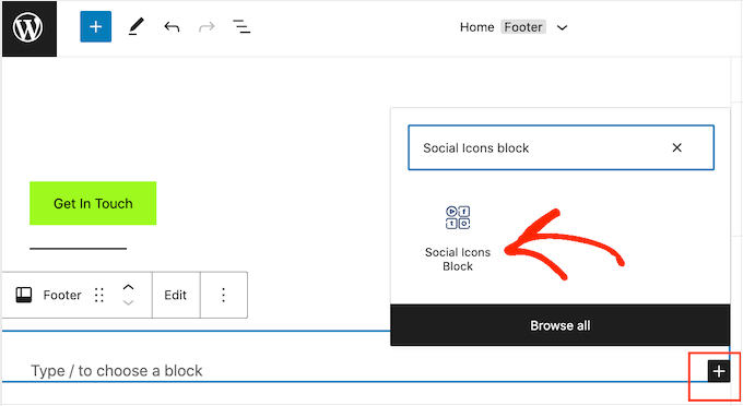 Including social icons to the block-based footer location