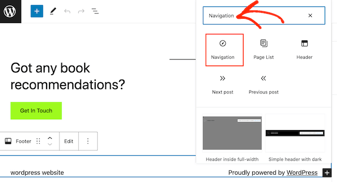 Adding a navigation menu to the WordPress footer using a block-enabled theme