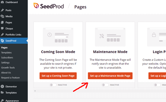 How do I create a maintenance page in WordPress?