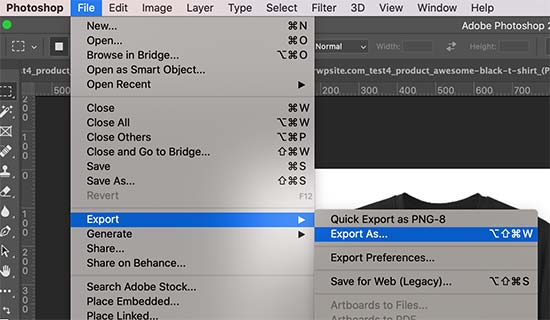 Export for web in Adobe Photoshop
