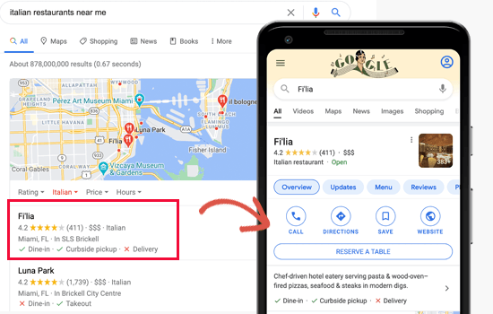 Preview of local search results in mobile and desktop