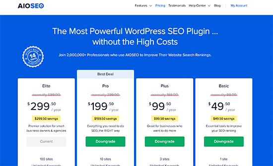 All in One SEO pricing