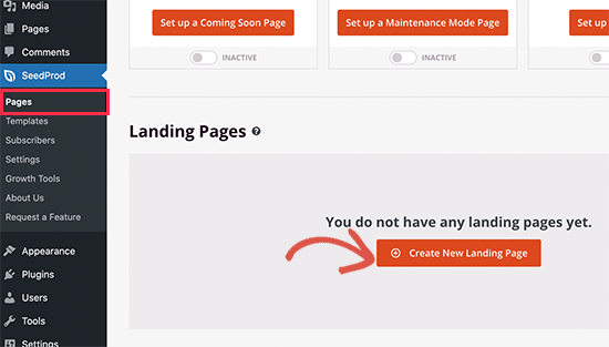 Create a new landing page