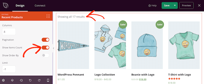 Revealing a products count in a 'just recently seen items' area