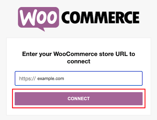 Enter WooCommerce store URL