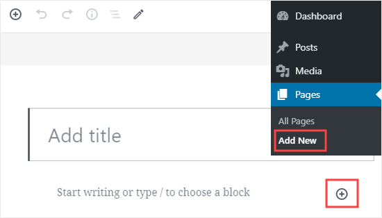 Wordpress Create New Page Add Block