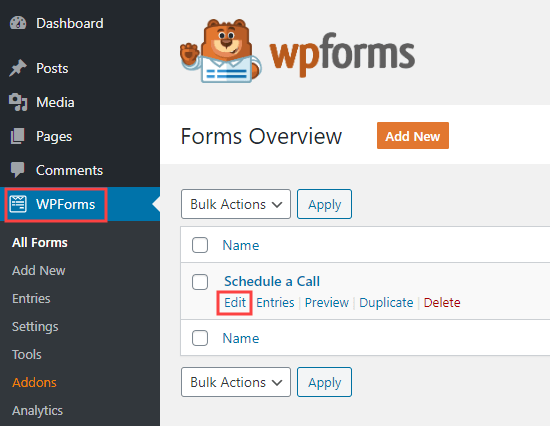 Редактирование формы, которую вы уже создали в WPForms