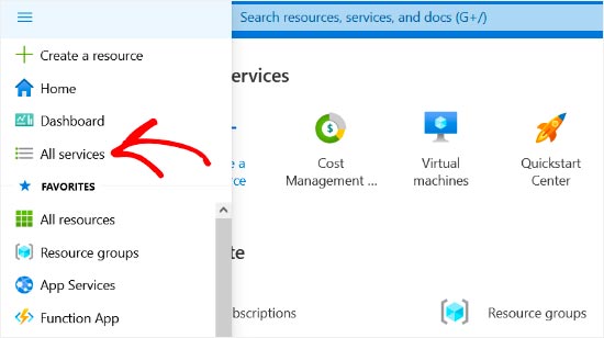 Click All Services option in Azure Portal