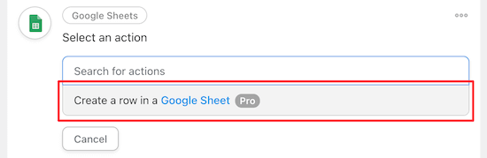 Create a row in Google Sheets