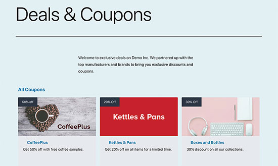 Custom coupons page