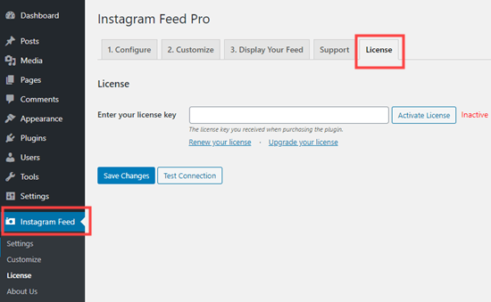 Aggiunta della licenza del feed Instagram