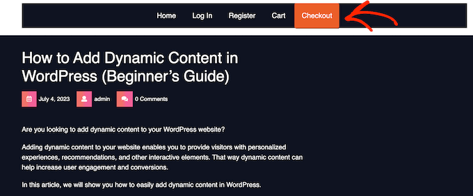 Un ejemplo de un botón de llamada a la acción, creado usando WPCode