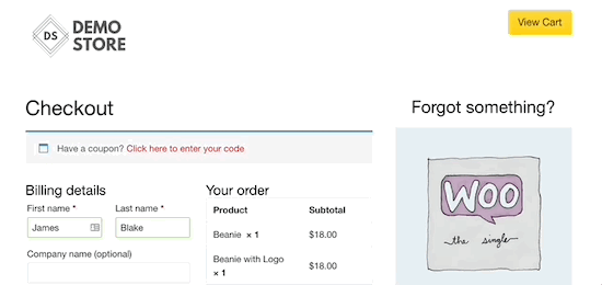 WooCommerce checkout page example