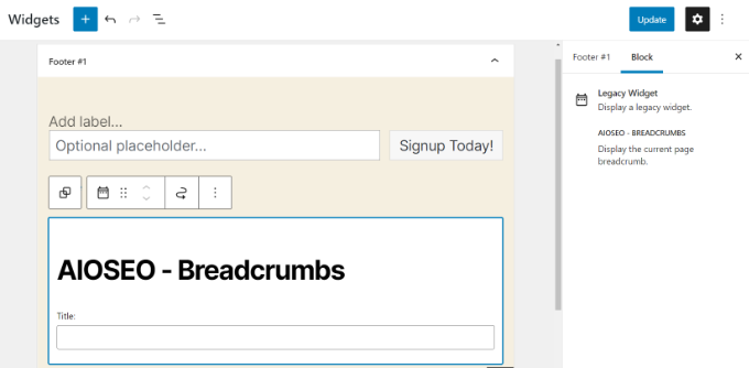 Enter breadcrumbs widget title