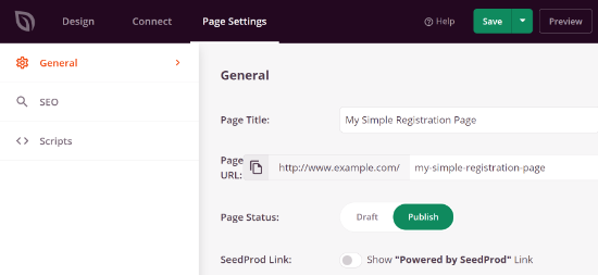 Publish your login page from the page settings