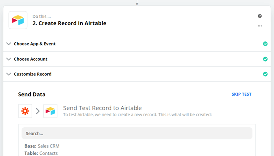 Отправьте тестовые данные в Airtable