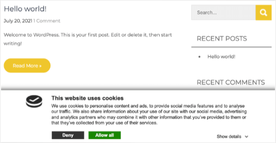 Cookiebot Customized Notification