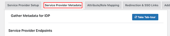Click service provider metadata menu