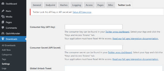 Enter API key and secret in Download Monitor