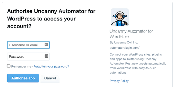 Как дать Uncanny Automator доступ к Twitter