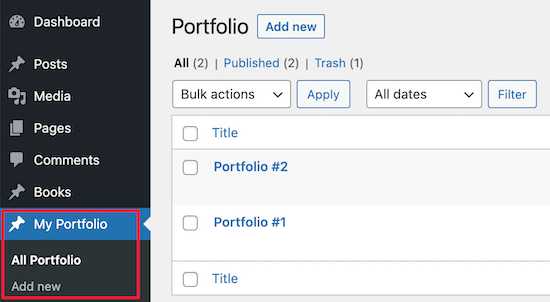 Portfolio custom post type example