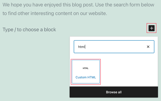 Insert a Custom HTML Block