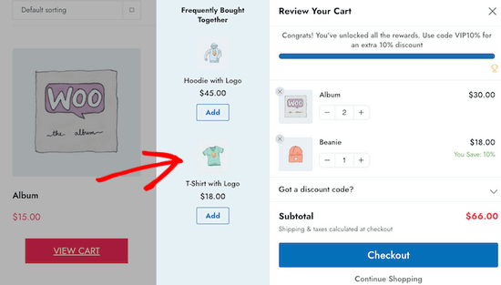 Sliding cart with rewards and upsells