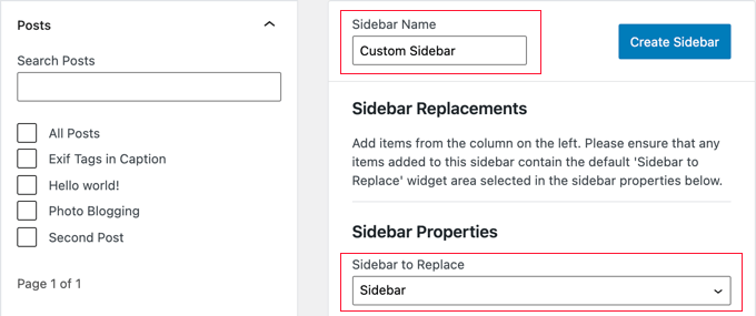 Provide a Name for Your Custom Sidebar