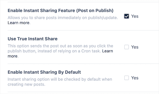 Instant sharing new blog posts