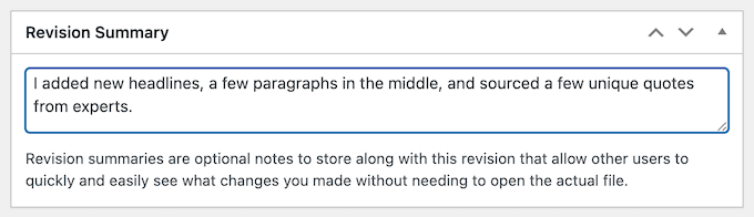 Modification summary box