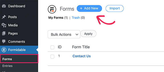 Adding a new form to your WordPress website