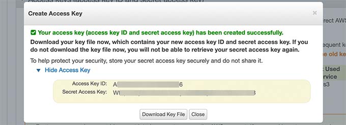 Copy your access keys