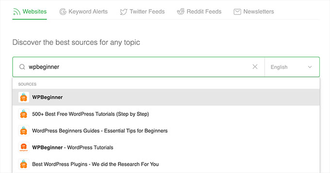 Feed reader showing main RSS feed at the top
