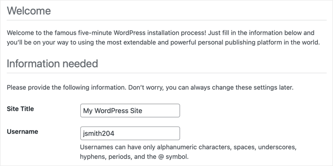 Когда вы устанавливаете WordPress, вас просят ввести имя пользователя, а не ваше полное имя