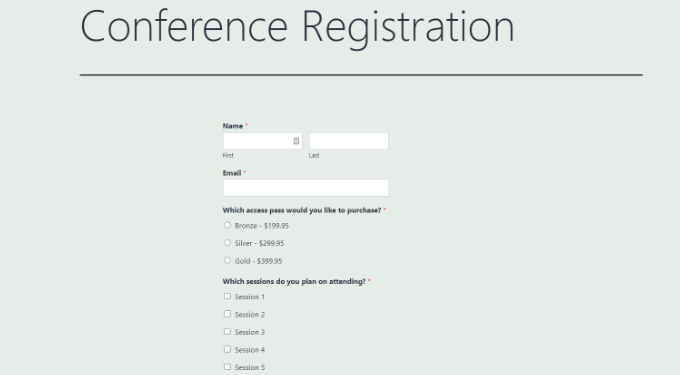 Предварительный просмотр формы регистрации на конференцию