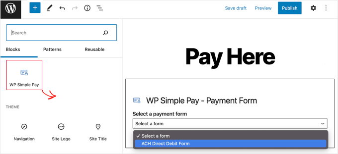 Добавить блок WP Simple Pay