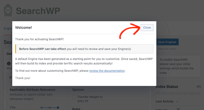 SearchWP welcome popup