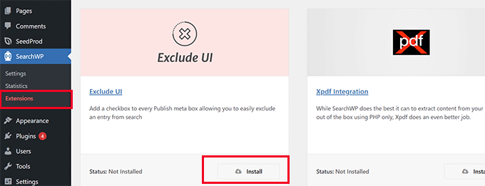 Exclude UI extension