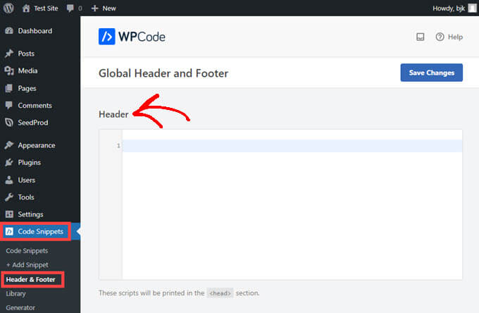 Adding header & footer code snippets with WPCode