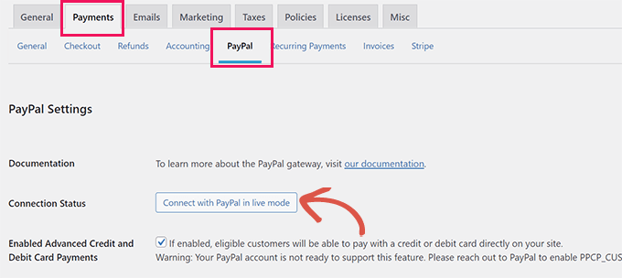 Terhubung dengan tombol PayPal